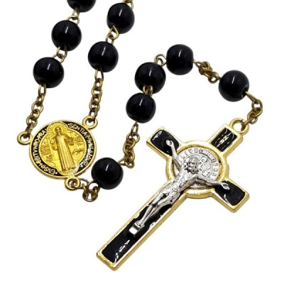 Różaniec szklany Benedykt czarny R169-1CZA