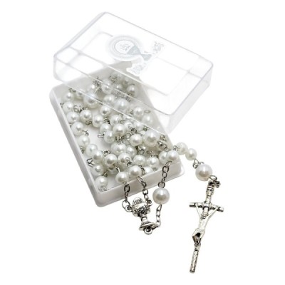 Różaniec Komunijny biały pudełko M173