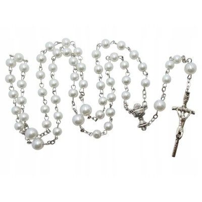 Różaniec Komunijny biały pudełko M173