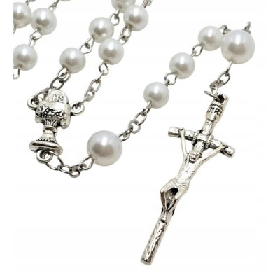 Różaniec Komunijny biały pudełko M173