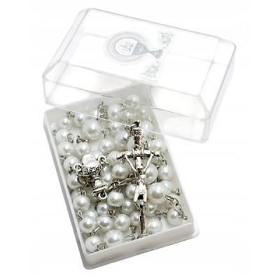 Różaniec Komunijny biały pudełko M173