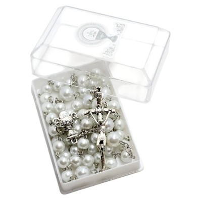 Różaniec Komunijny biały pudełko M173