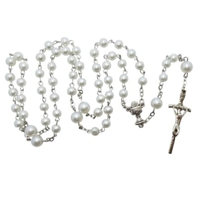 Różaniec Komunijny biały pudełko M173
