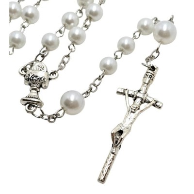 Różaniec Komunijny biały pudełko M173