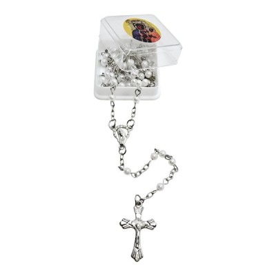Zapinany Różaniec w pudełku biały R2412