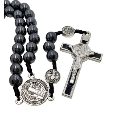 Różaniec Św. Benedykta z Hematytu M136