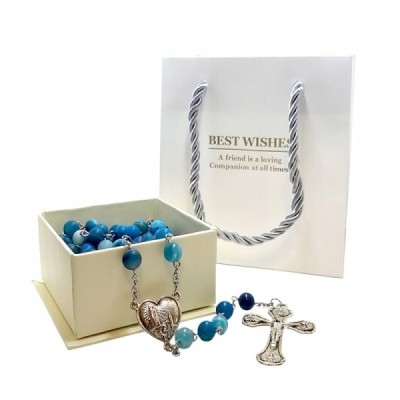 Różaniec kamień naturalny Agat niebieski  M126