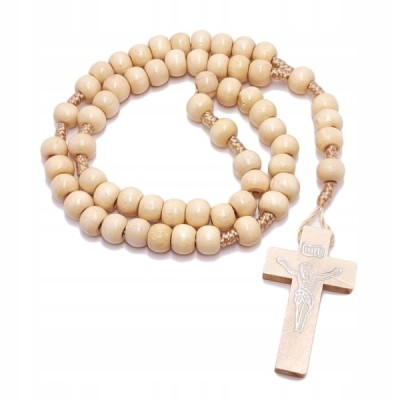 Różaniec drewniany sznurek D. okrągły beż R047