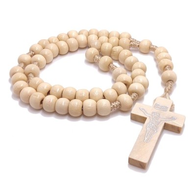 Różaniec drewniany sznurek D. okrągły beż R047