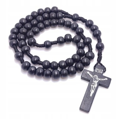 Różaniec drewniany sznurek D. okrągły czarny R047