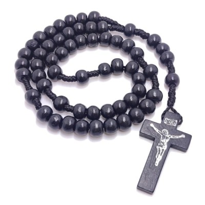 Różaniec drewniany sznurek D. okrągły czarny R047