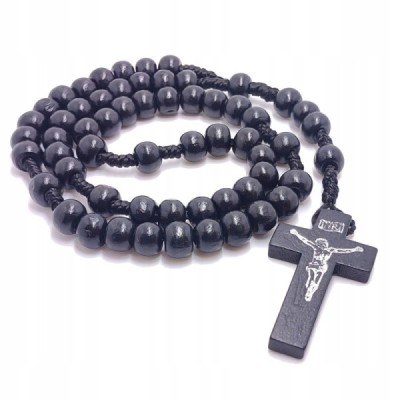 Różaniec drewniany sznurek D. okrągły czarny R047