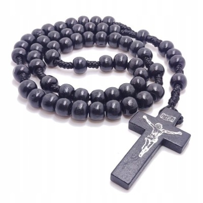 Różaniec drewniany sznurek D. okrągły czarny R047