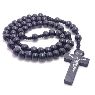 Różaniec drewniany sznurek D. okrągły czarny R047