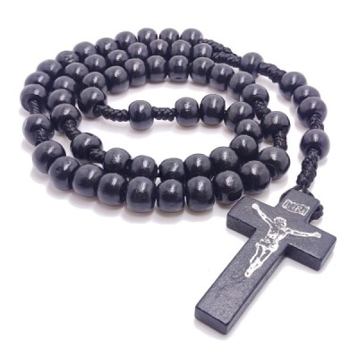 Różaniec drewniany sznurek D. okrągły czarny R047
