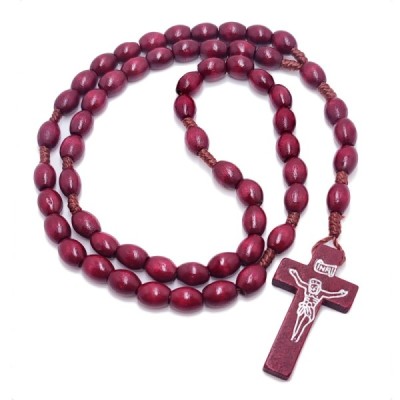 Różaniec drewniany na sznurku owal bordo 046