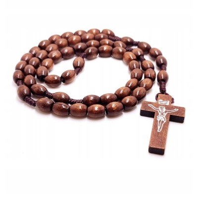 Różaniec drewniany na sznurku owal ciemny brąz 046