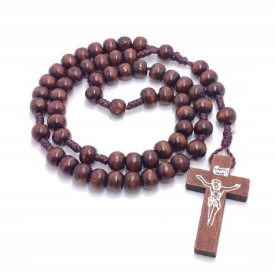 Różaniec drewniany sznurek D. okrągły c. brąz R047