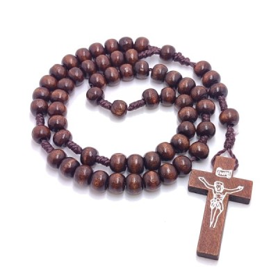 Różaniec drewniany sznurek D. okrągły c. brąz R047