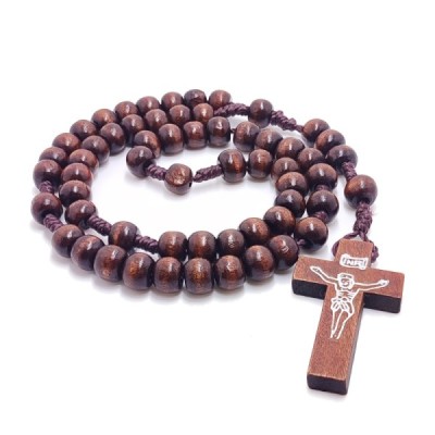 Różaniec drewniany sznurek D. okrągły c. brąz R047