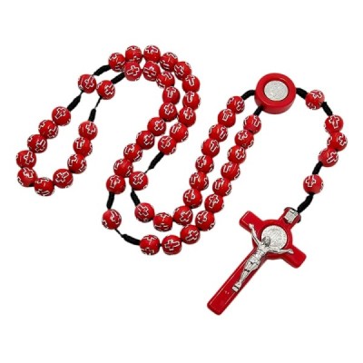 Różaniec paciorek z krzyżem czerwony A93C