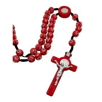 Różaniec paciorek z krzyżem czerwony A93C