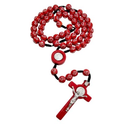Różaniec paciorek z krzyżem czerwony A93C