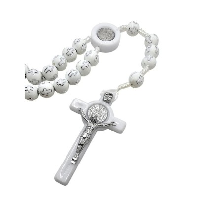 Różaniec paciorek z krzyżem biały A93B
