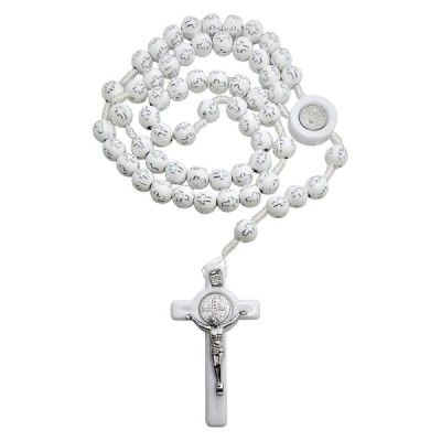 Różaniec paciorek z krzyżem biały A93B