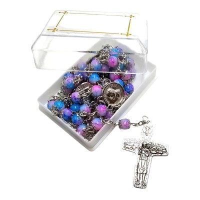 Różaniec niebiesko-różowy w pudełku 5057-3NR