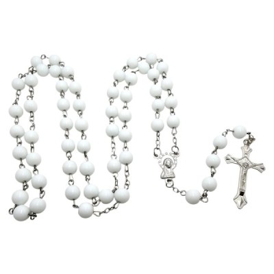 Różaniec szklany biały R01B
