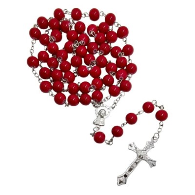 Różaniec szklany czerwony R01A