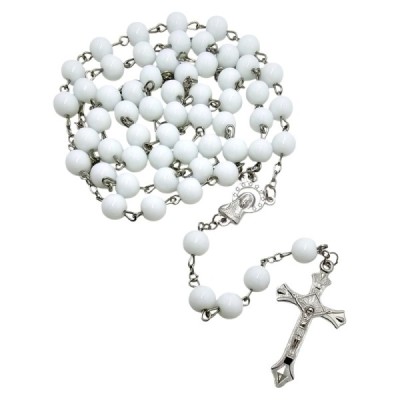 Różaniec szklany biały R1020C