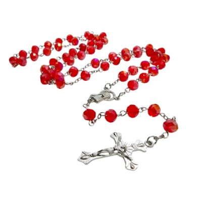 Różaniec szklany czerwień z poświatą 202559E