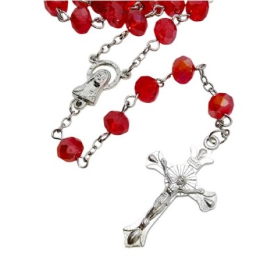 Różaniec szklany czerwień z poświatą 202559E