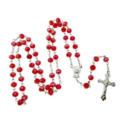 Różaniec szklany czerwień z poświatą 202559E