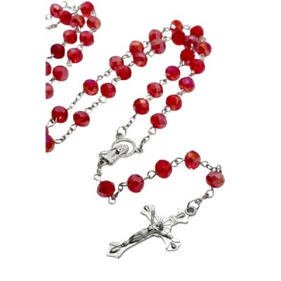 Różaniec szklany czerwień z poświatą 202559E