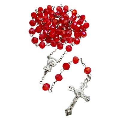 Różaniec szklany czerwień z poświatą 202559E