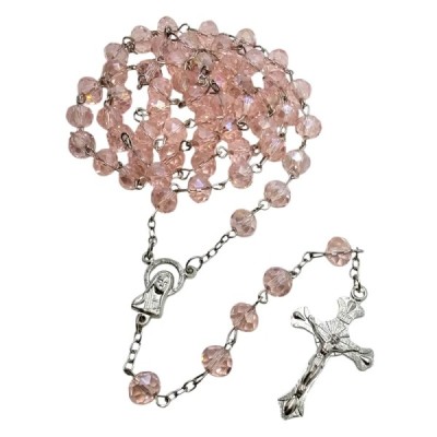 Różaniec szklany jasny róż 202559A