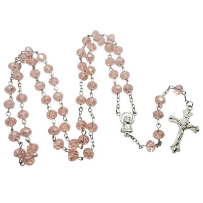 Różaniec szklany jasny róż 202559A