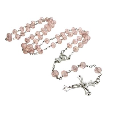 Różaniec szklany jasny róż 202559A
