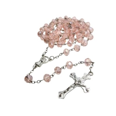 Różaniec szklany jasny róż 202559A