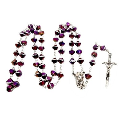 Różaniec szklany fioletowy M123B
