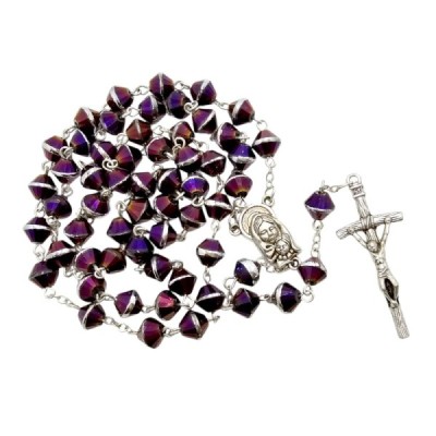 Różaniec szklany fioletowy M123B