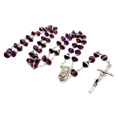 Różaniec szklany fioletowy M123B