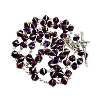 Różaniec szklany fioletowy M123B