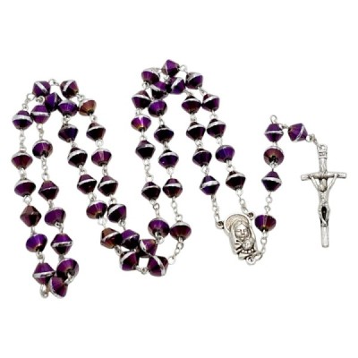 Różaniec szklany fioletowy M123B