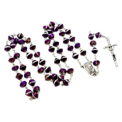 Różaniec szklany fioletowy M123B