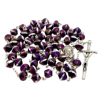 Różaniec szklany fioletowy M123B