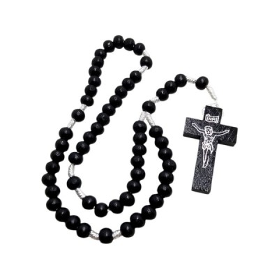 Różaniec na sznurku czarny drewniany HDW80824NC